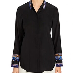 Kobi Halperin Monica Embroidered Silk Blouse Black Sz Medium